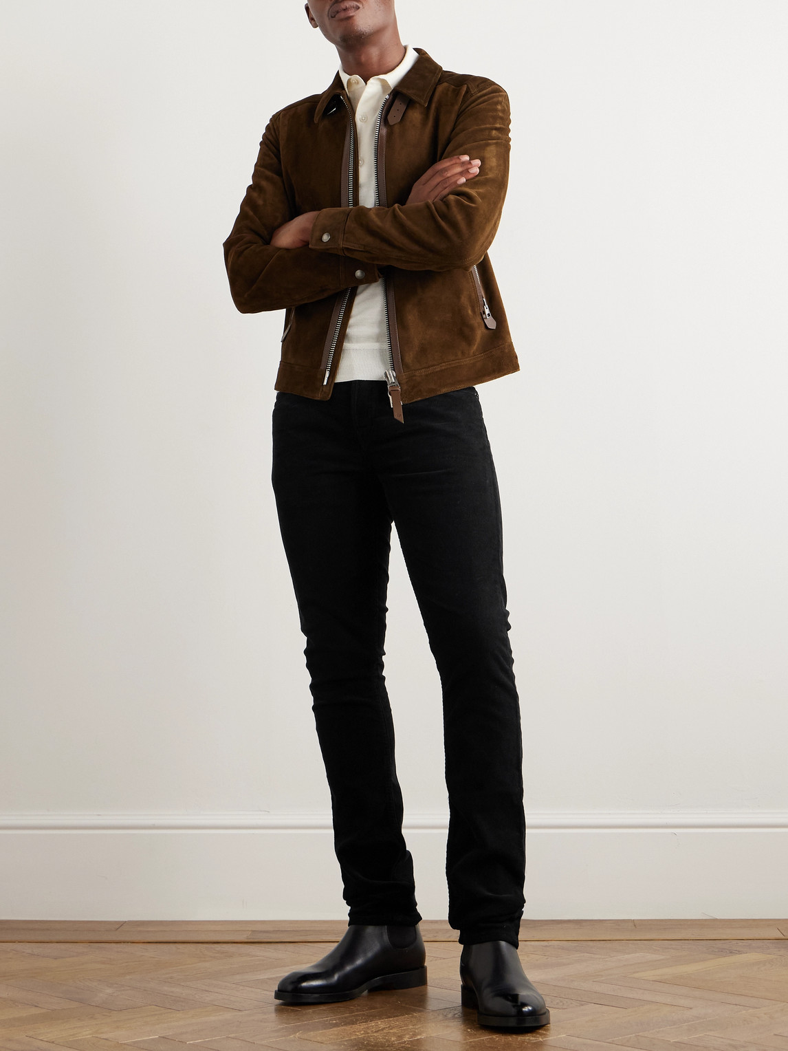 Tom Ford Slim-fit Straight-leg Cotton-blend Corduroy Trousers In Black