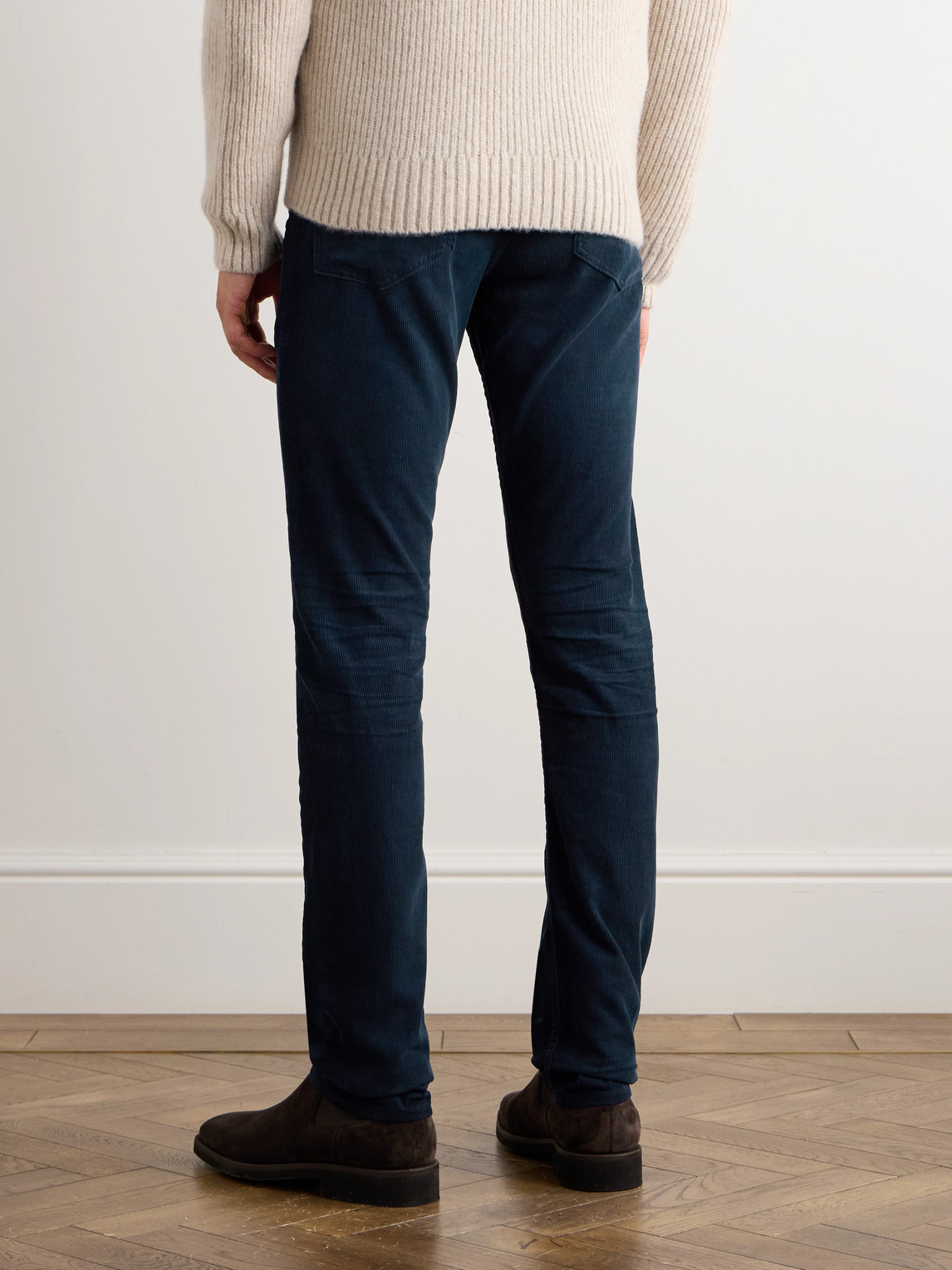 Tom Ford Slim-fit Cotton-blend Corduroy Trousers In Blue