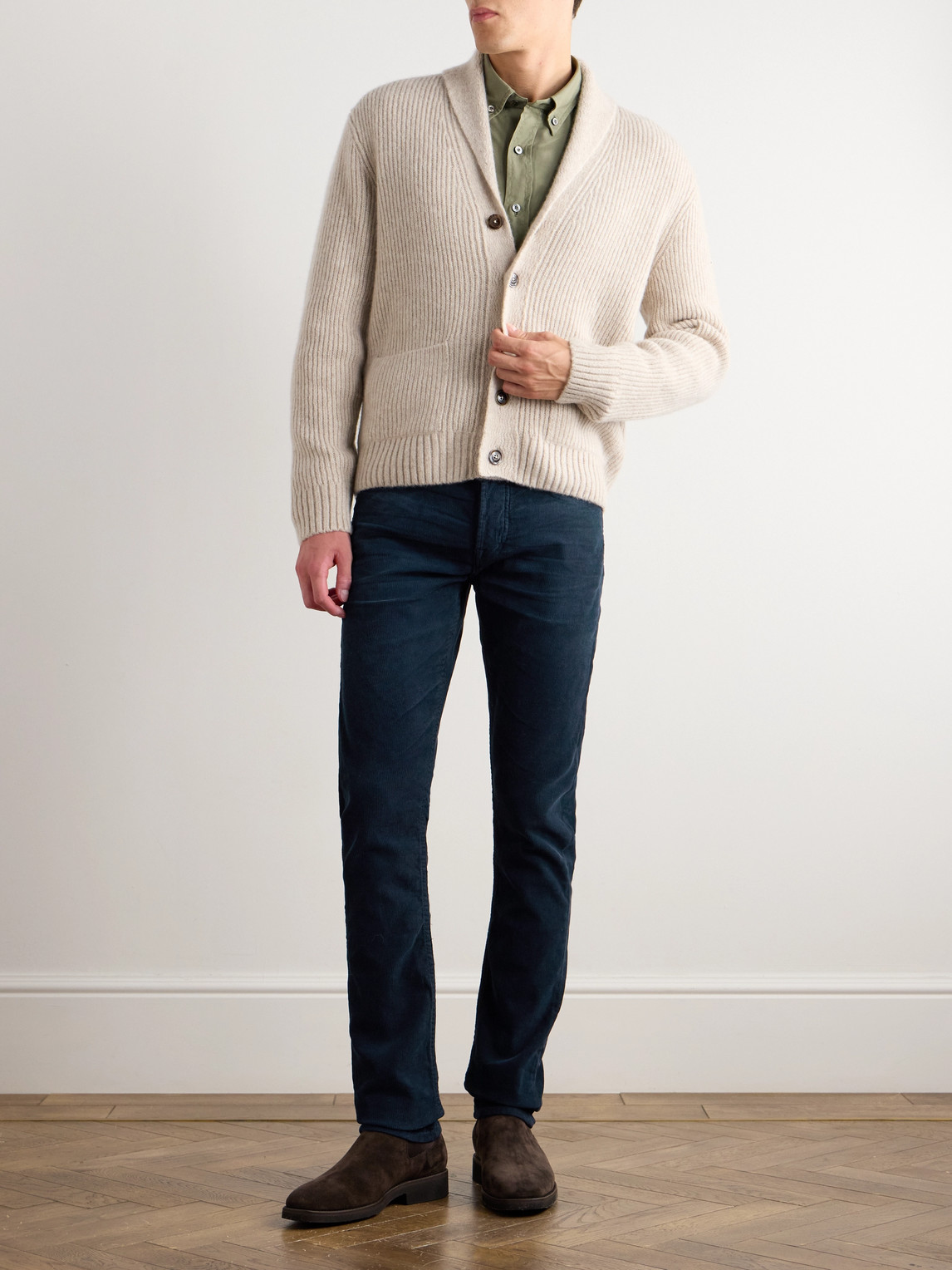 Tom Ford Slim-fit Cotton-blend Corduroy Trousers In Blue