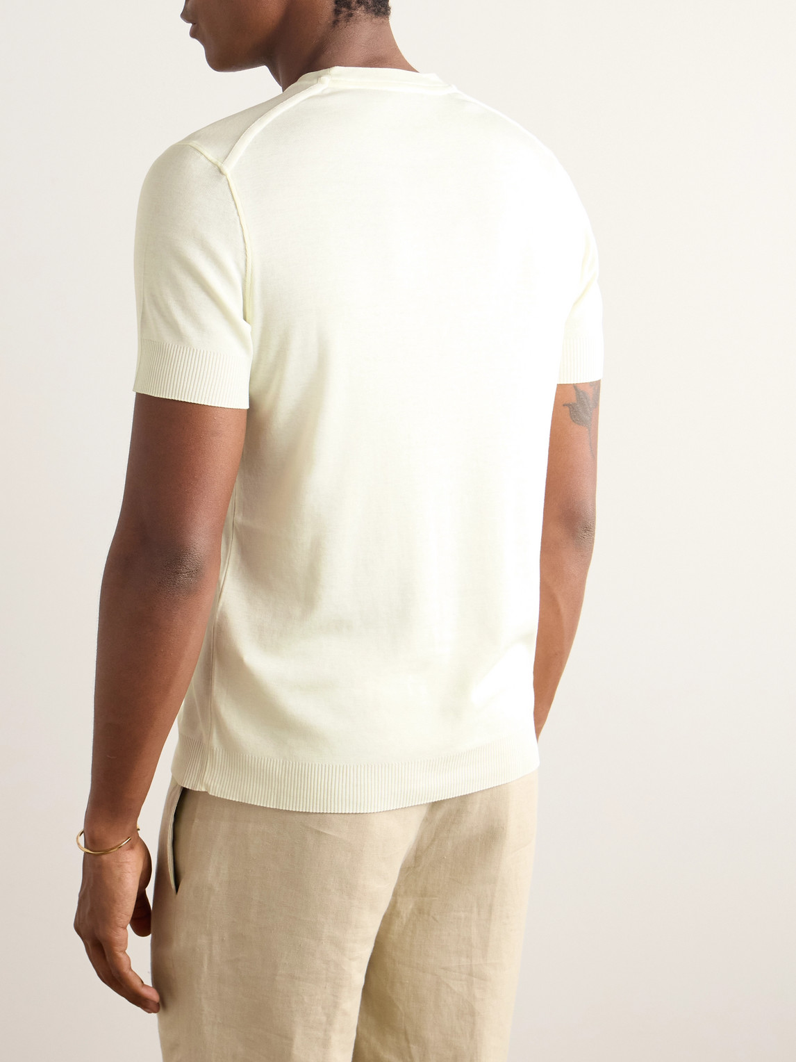 Tom Ford Placed Rib Slim-fit Lyocell And Cotton-blend T-shirt In Neutrals