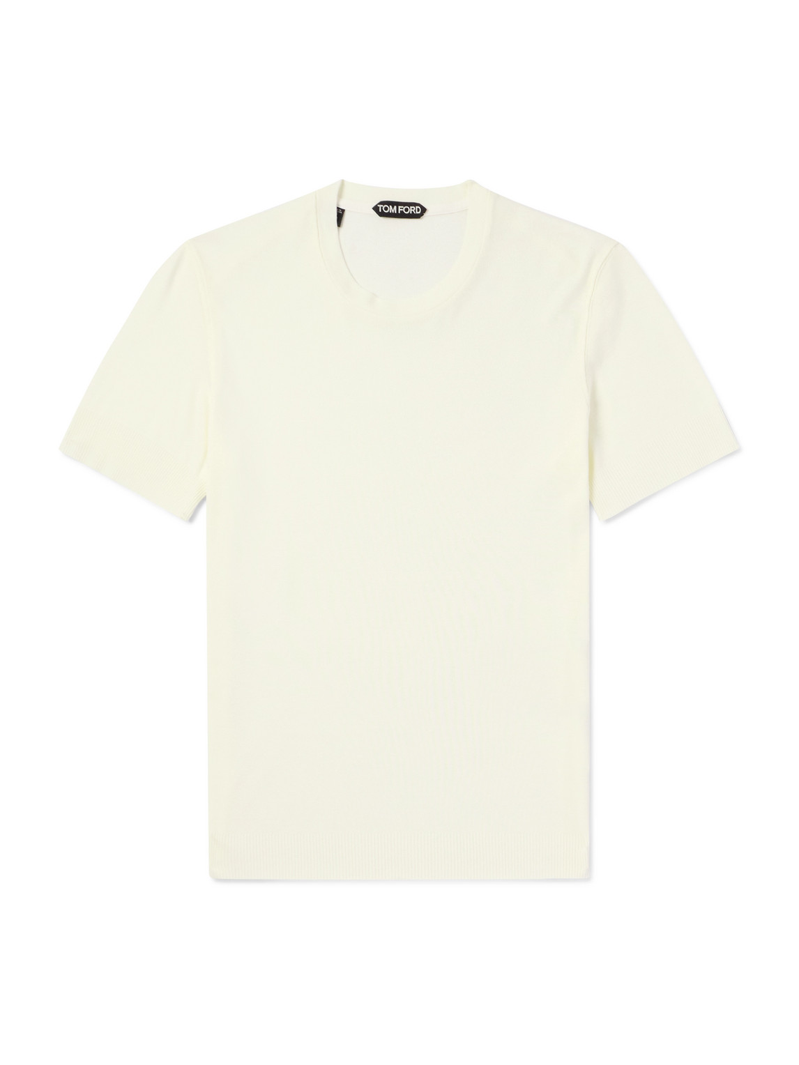 Tom Ford Placed Rib Slim-fit Lyocell And Cotton-blend T-shirt In Neutrals