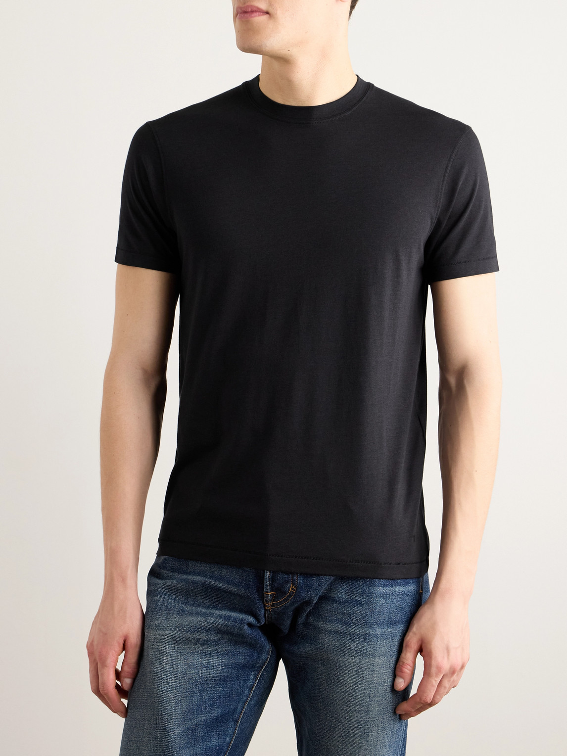 Tom Ford Black Stretch Cotton Crew Neck T-shirt In Black