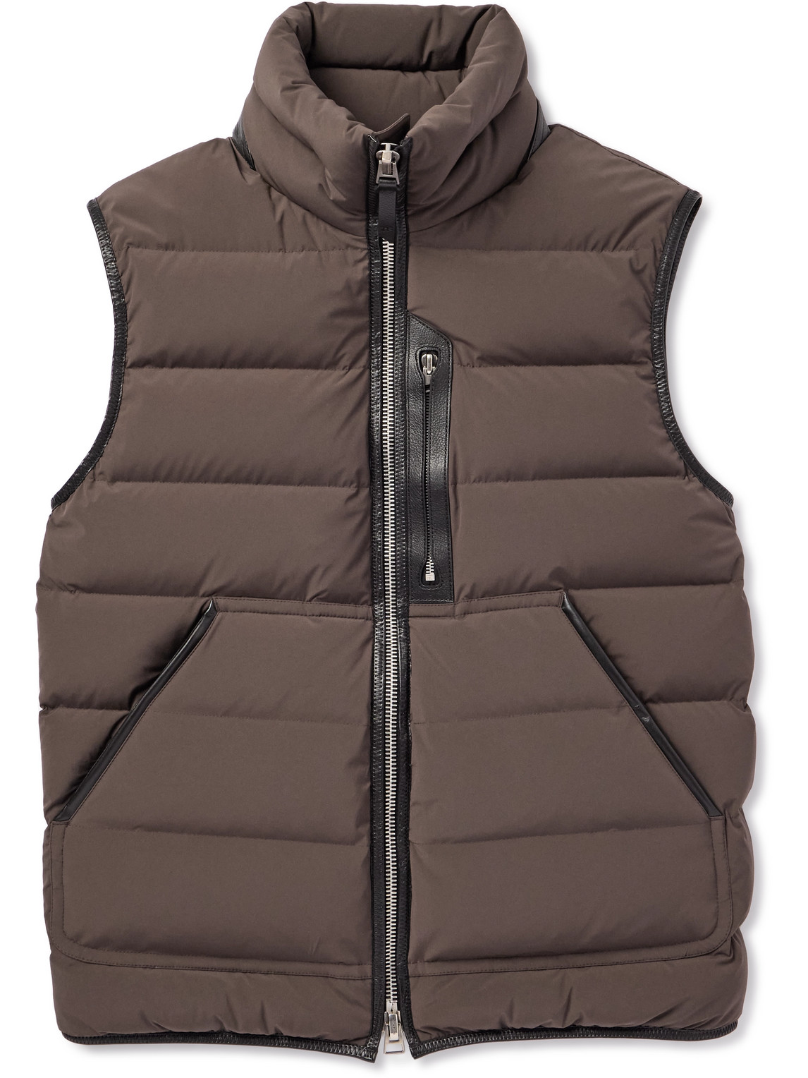 TOM FORD - Slim-Fit Full-Grain Leather-Trimmed Quilted Stretch-Shell Down Gilet - Men - Brown - IT 50