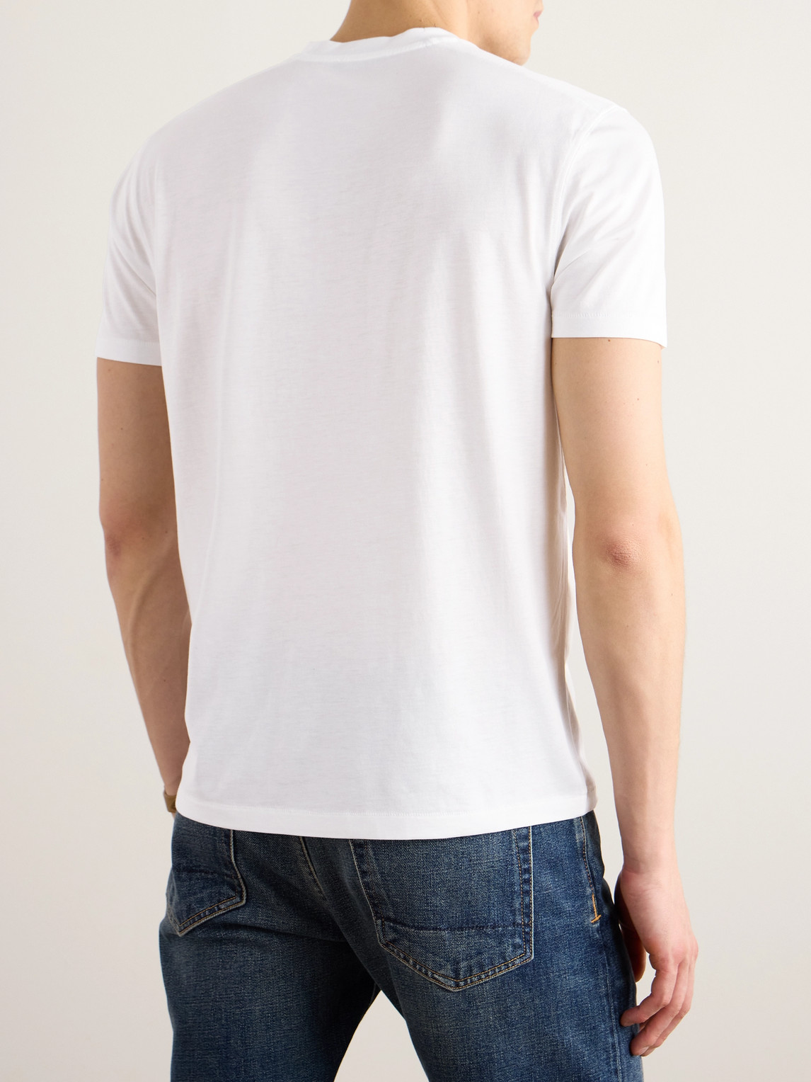 Tom Ford Placed Rib Slim-fit Lyocell And Cotton-blend Jersey T-shirt In White