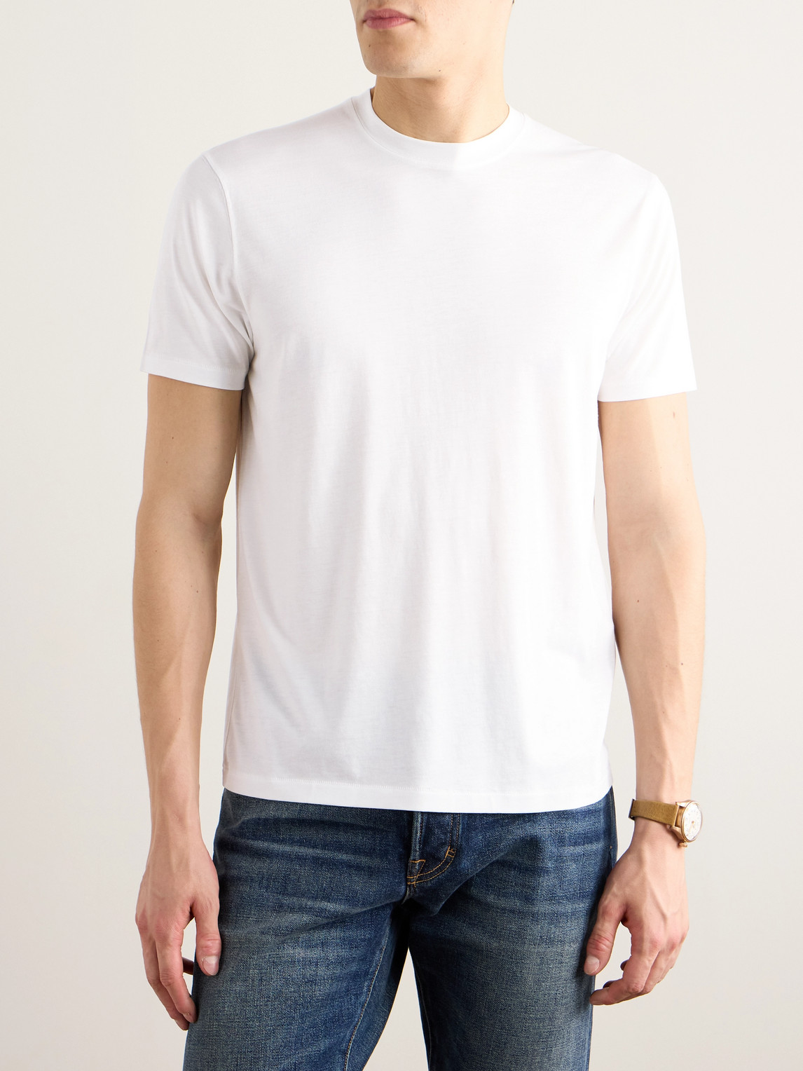 Tom Ford Placed Rib Slim-fit Lyocell And Cotton-blend Jersey T-shirt In White
