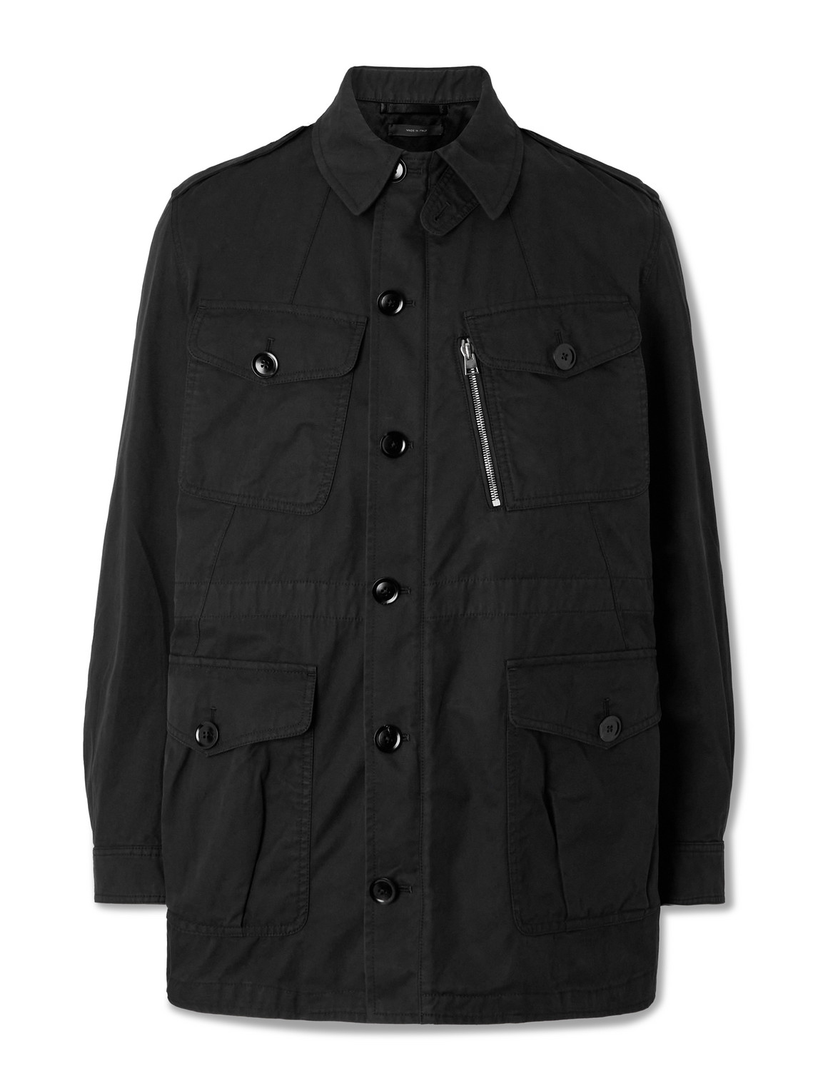 Tom Ford Leather-trimmed Cotton-twill Field Jacket In Black