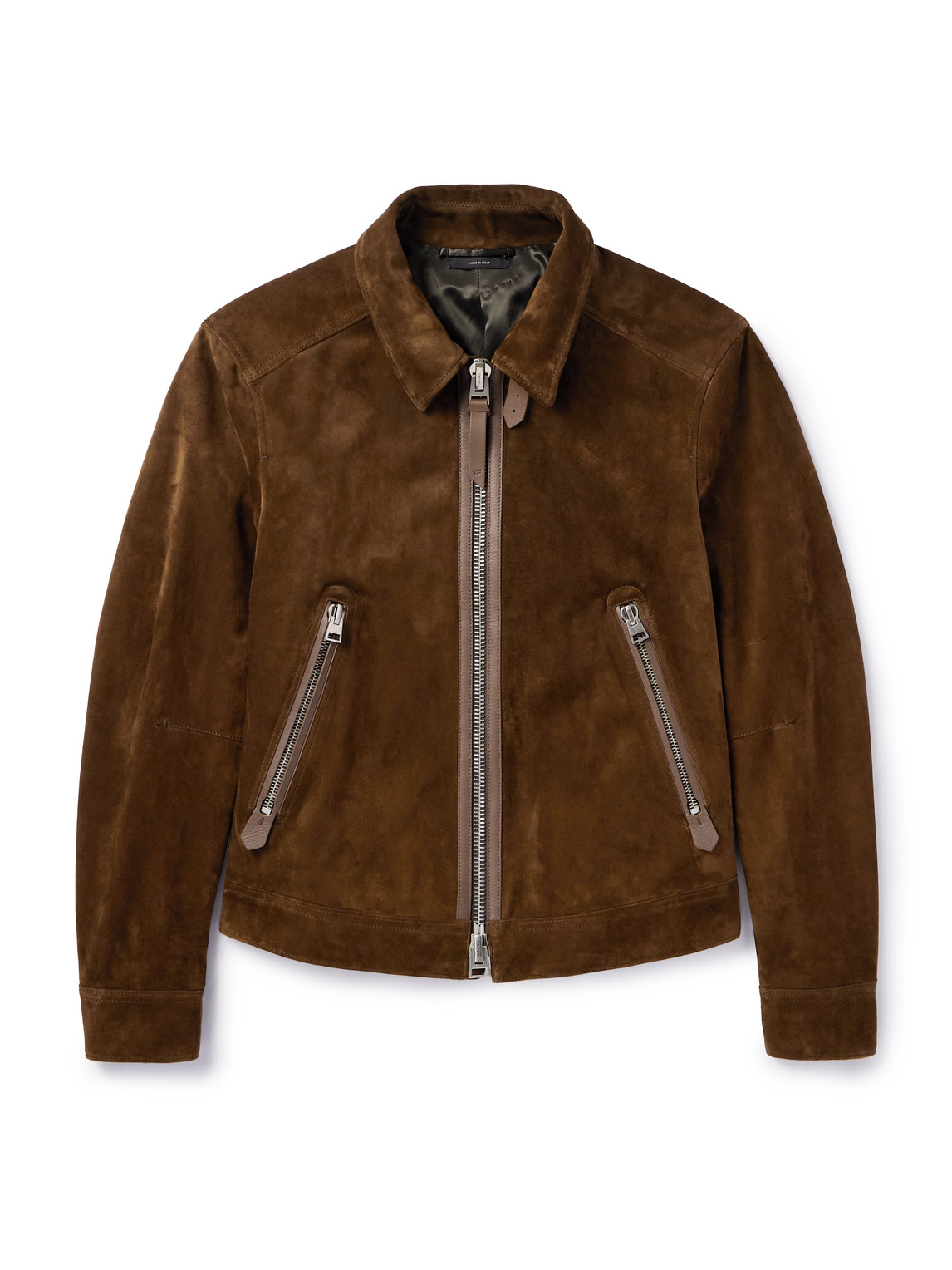 Tom Ford Leather-trimmed Suede Bomber Jacket In Brown