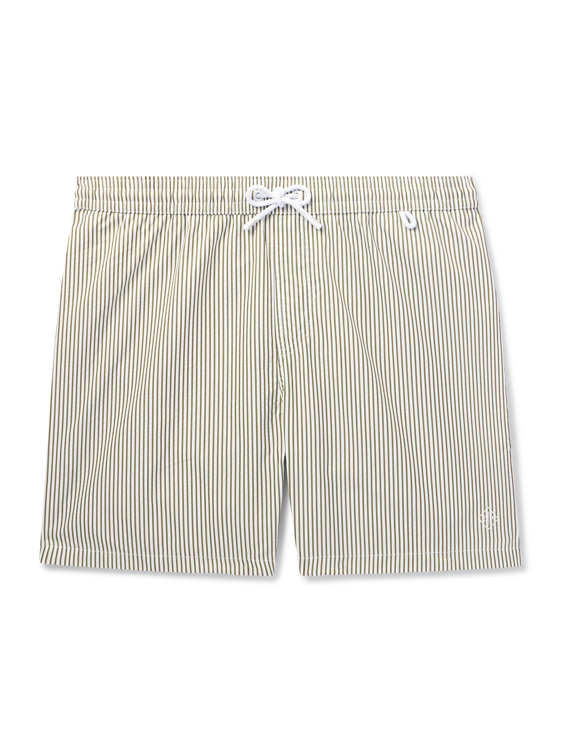 Loro Piana Bay Straight-leg Mid-length Logo-print Striped Swim Shorts In Green