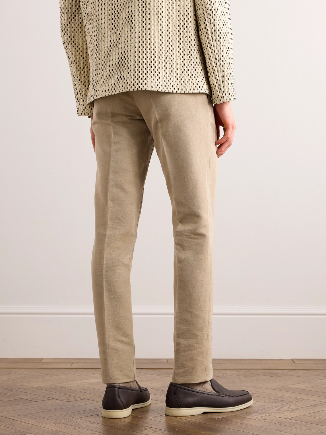 Shop Loro Piana Straight-leg Linen-twill Trousers In Neutrals