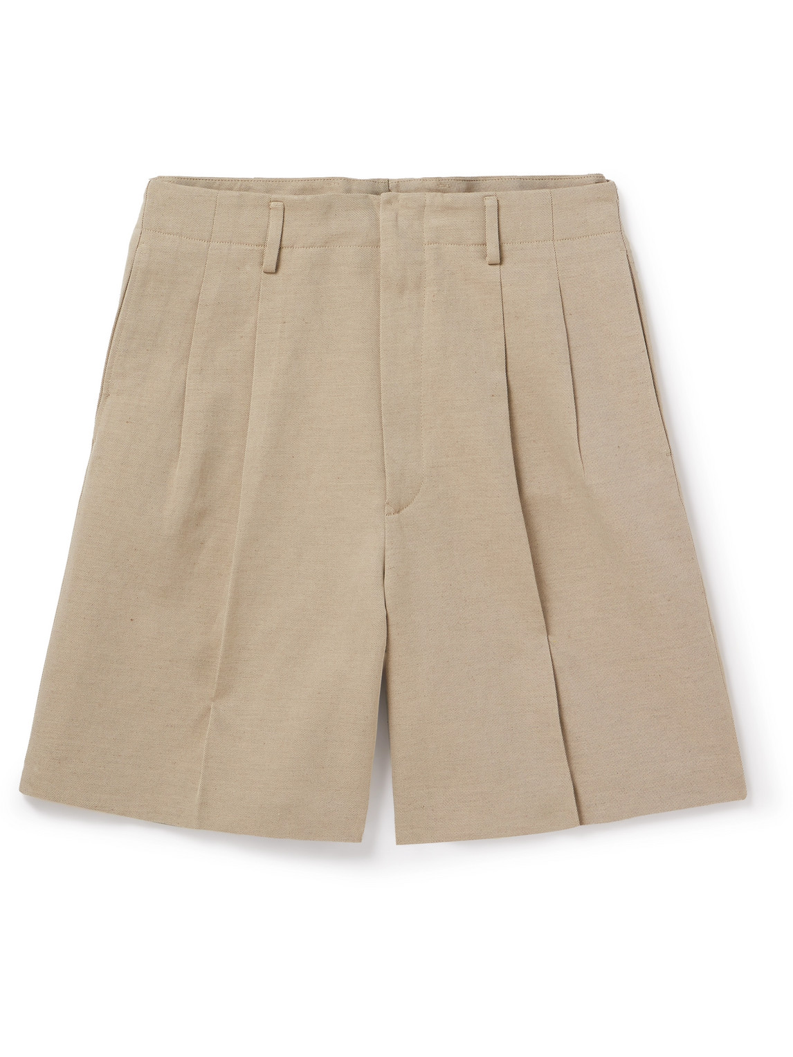 Loro Piana Joetsu Wide-leg Pleated Cotton And Linen-blend Twill Shorts In Neutrals