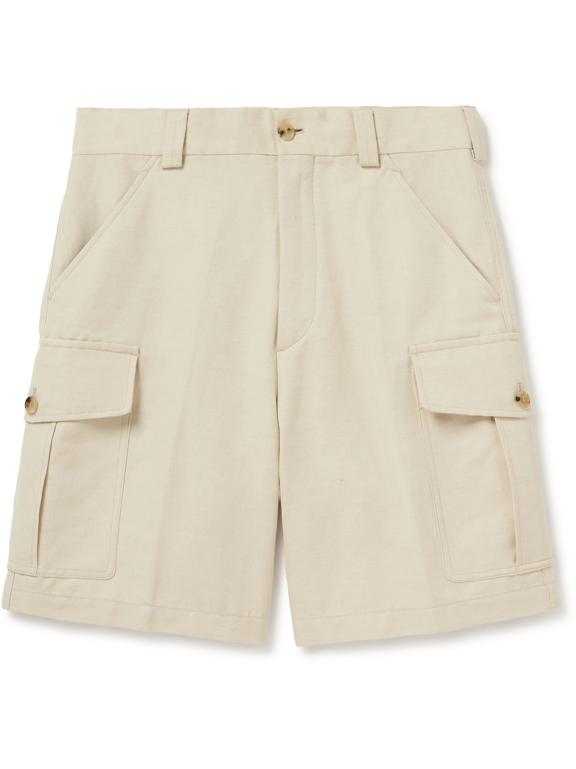 Shop Loro Piana Bizen Wide-leg Cotton And Linen-blend Canvas Cargo Shorts In Neutrals