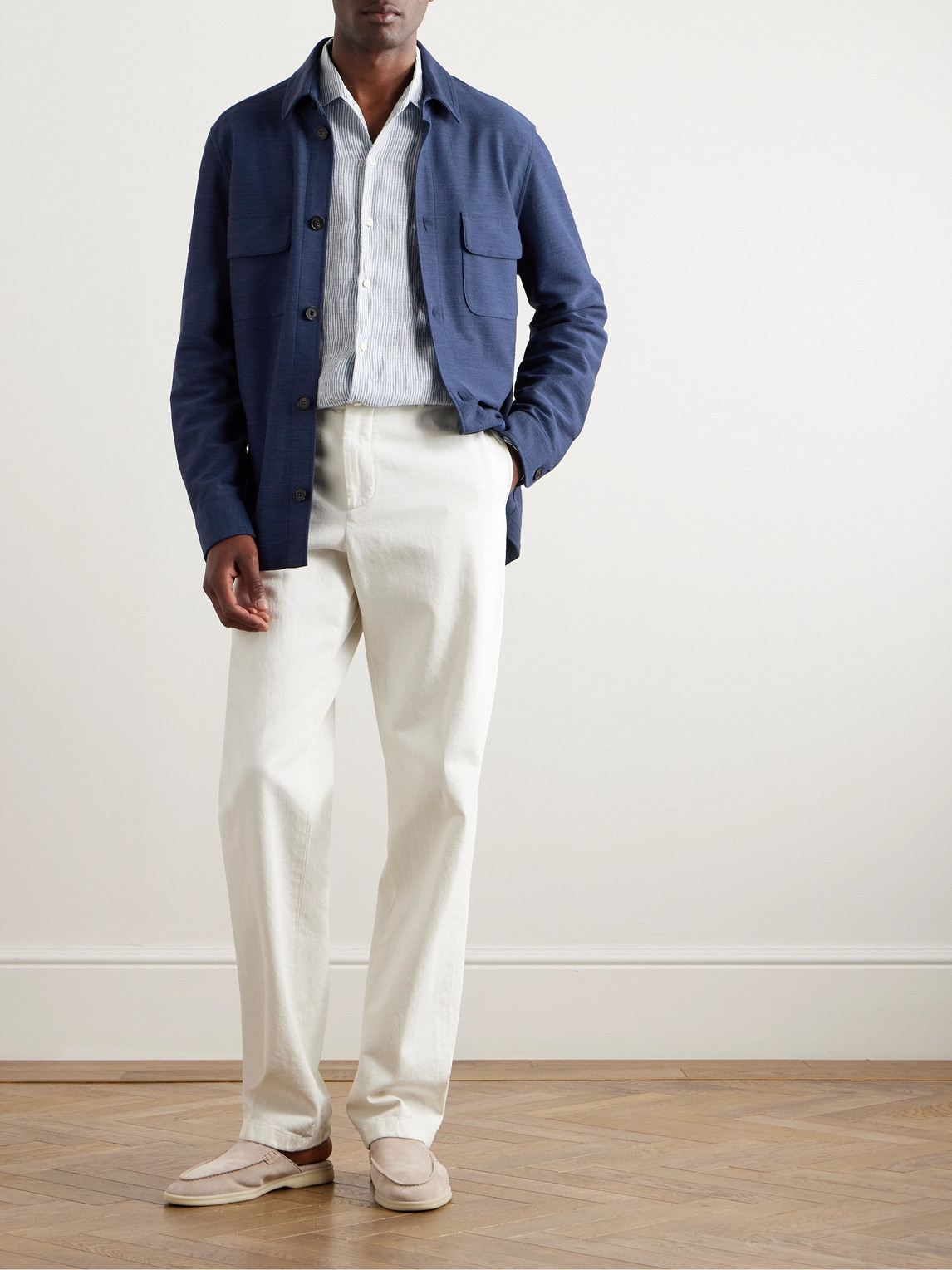 Loro Piana Silk, Cotton And Linen-blend Overshirt In Blue