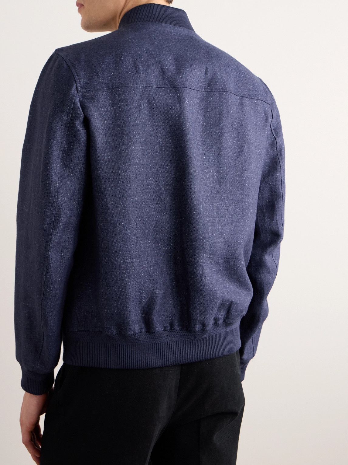 Shop Loro Piana Linen Bomber Jacket In Blue