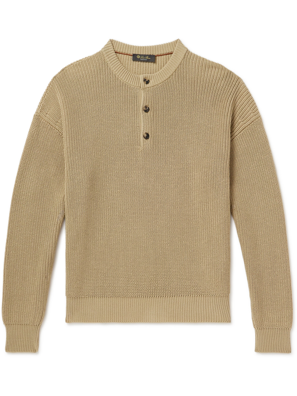 Loro Piana Ribbed Cotton Henley Jumper In Brown