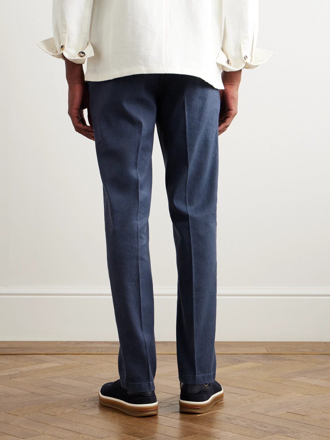 Shop Loro Piana Straight-leg Linen-blend Trousers In Blue