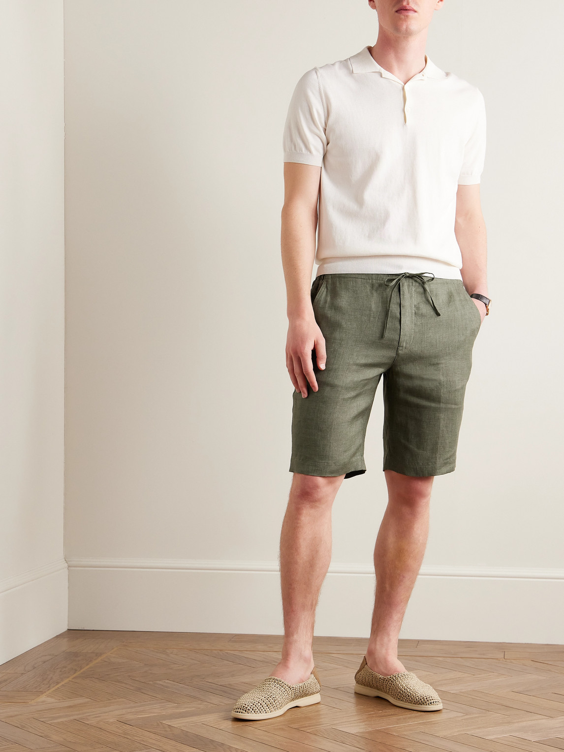 Shop Loro Piana Straight-leg Linen Drawstring Bermuda Shorts In Green