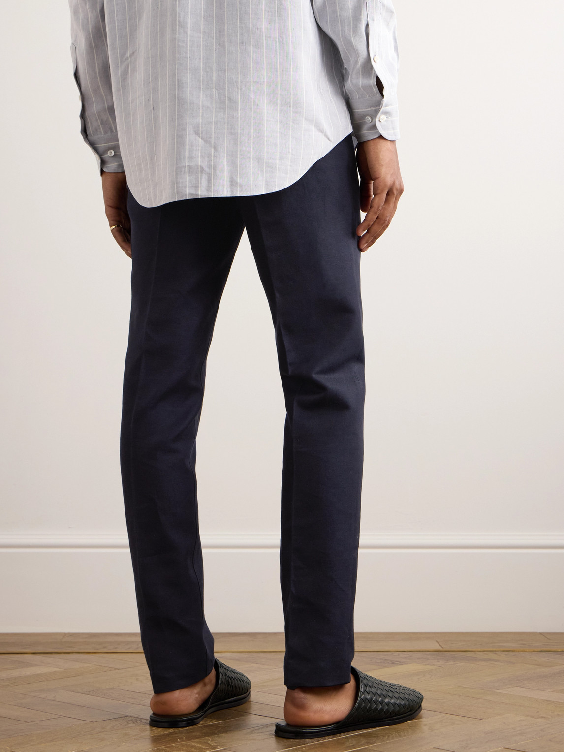 Shop Loro Piana Straight-leg Linen-twill Trousers In Blue