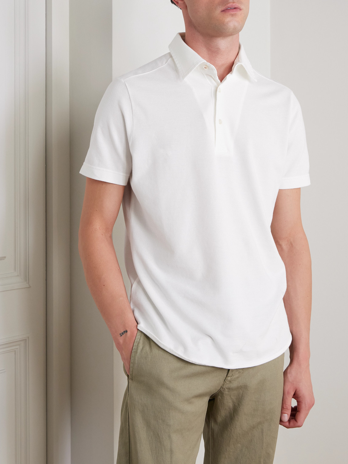 Shop Loro Piana Cotton-piqué Polo Shirt In White