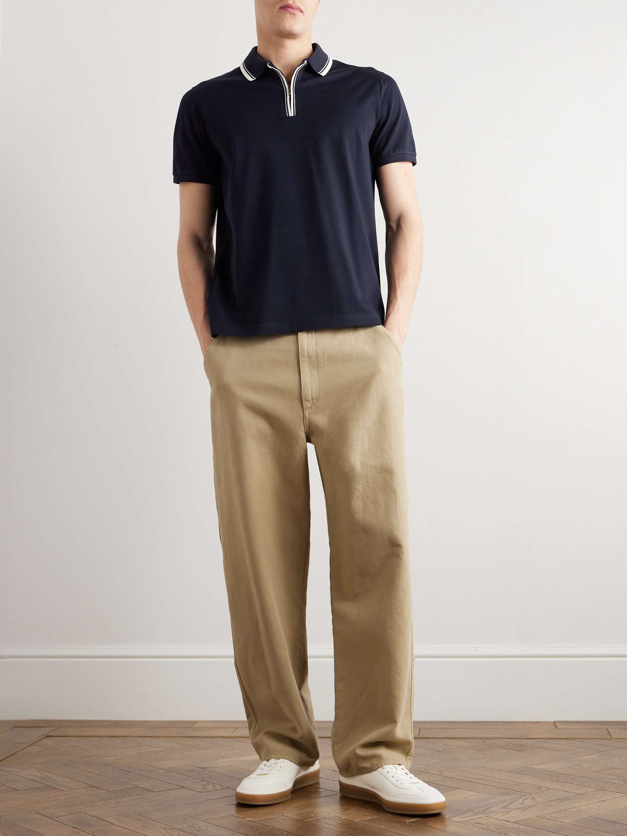 LORO PIANA Regatta Contrast-Tipped Stretch-Cotton Piqué Half-Zip Polo Shirt