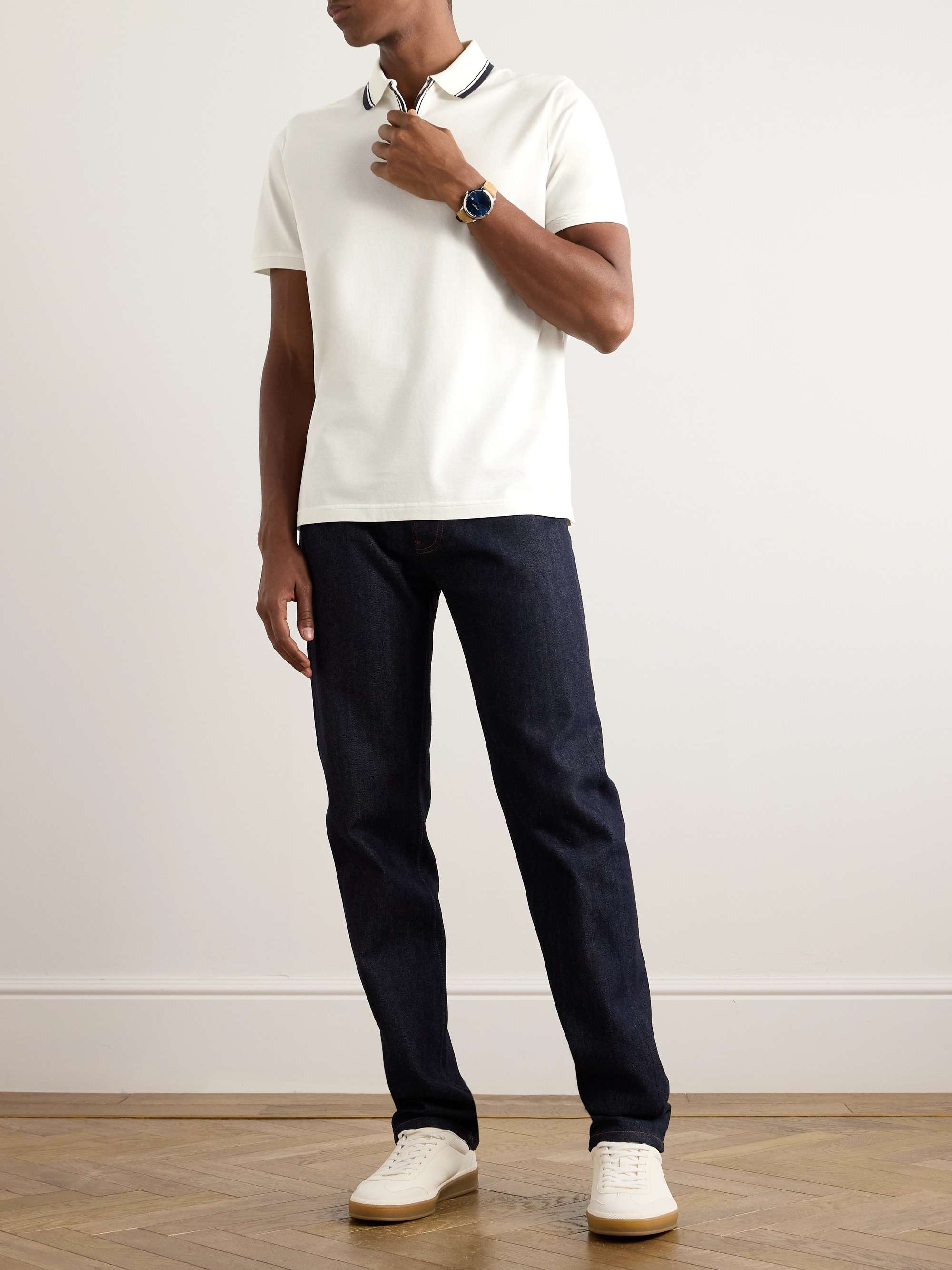 LORO PIANA Regatta Contrast-Tipped Stretch-Cotton Piqué Half-Zip Polo Shirt