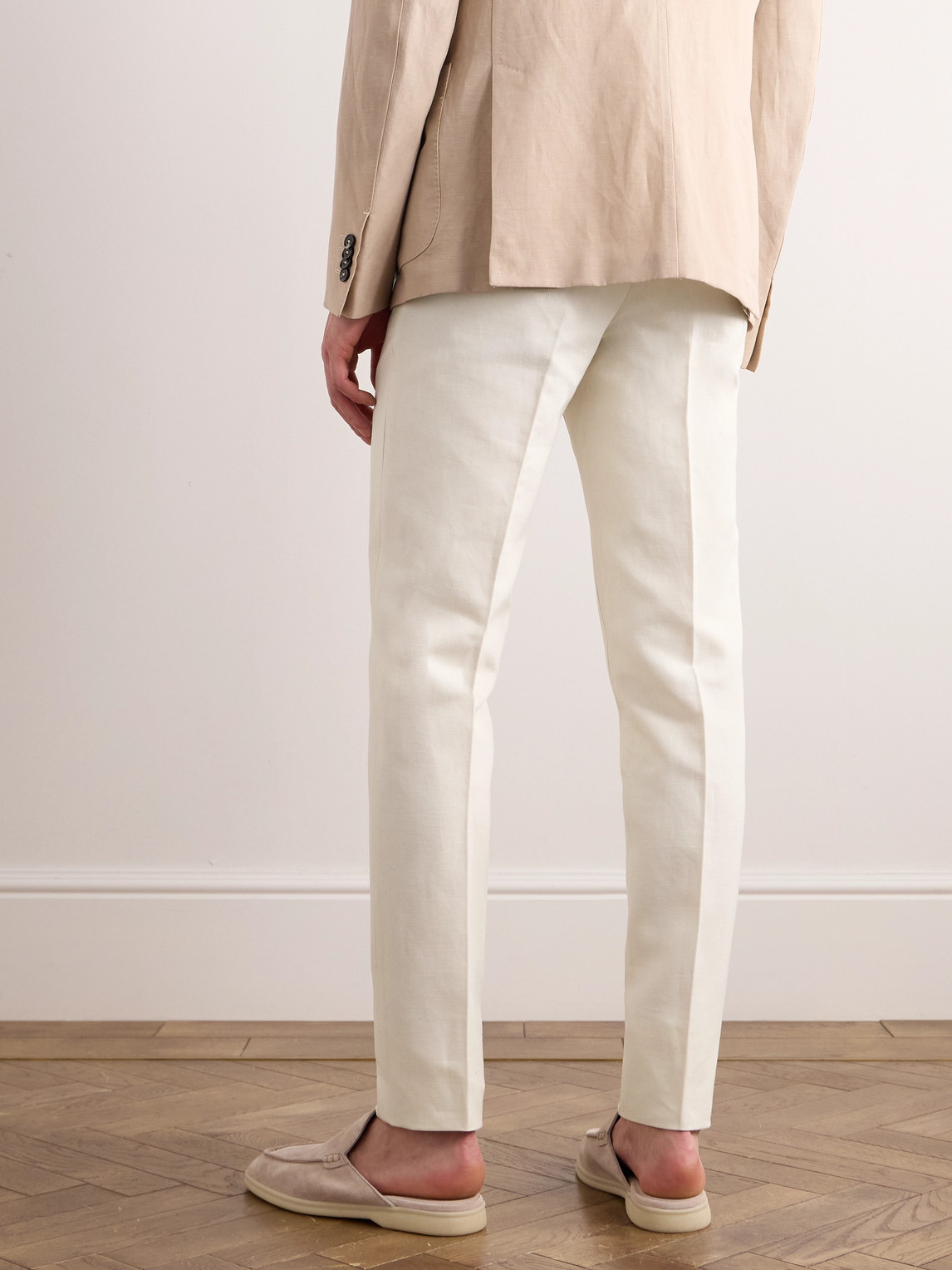 Shop Loro Piana Straight-leg Linen-twill Trousers In Neutrals