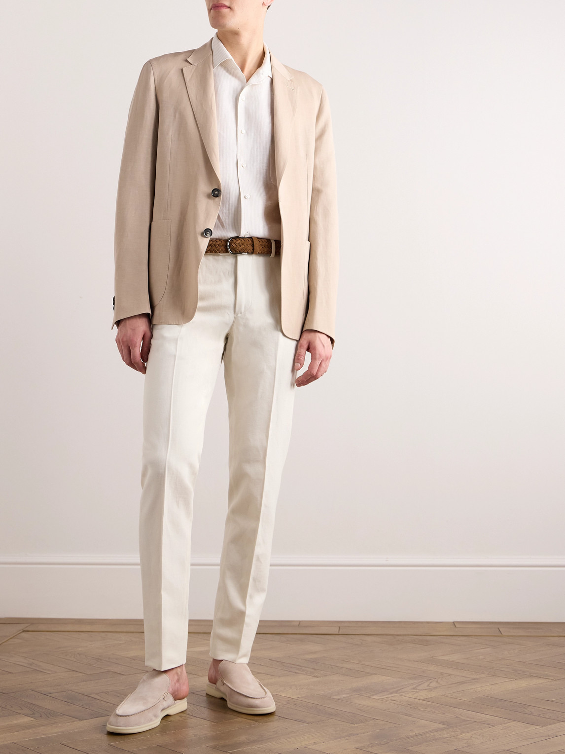 Shop Loro Piana Straight-leg Linen-twill Trousers In Neutrals