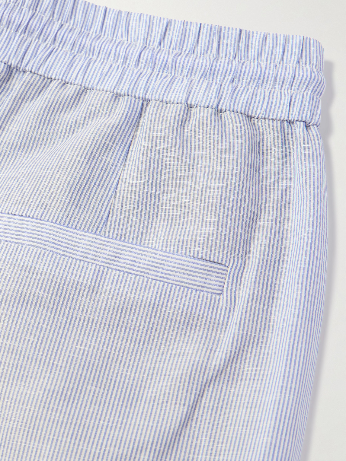 Shop Loro Piana Akanko Straight-leg Striped Linen And Cotton-blend Poplin Trousers In Blue