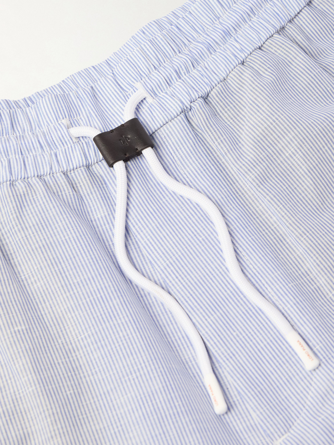 Shop Loro Piana Akanko Straight-leg Striped Linen And Cotton-blend Poplin Trousers In Blue