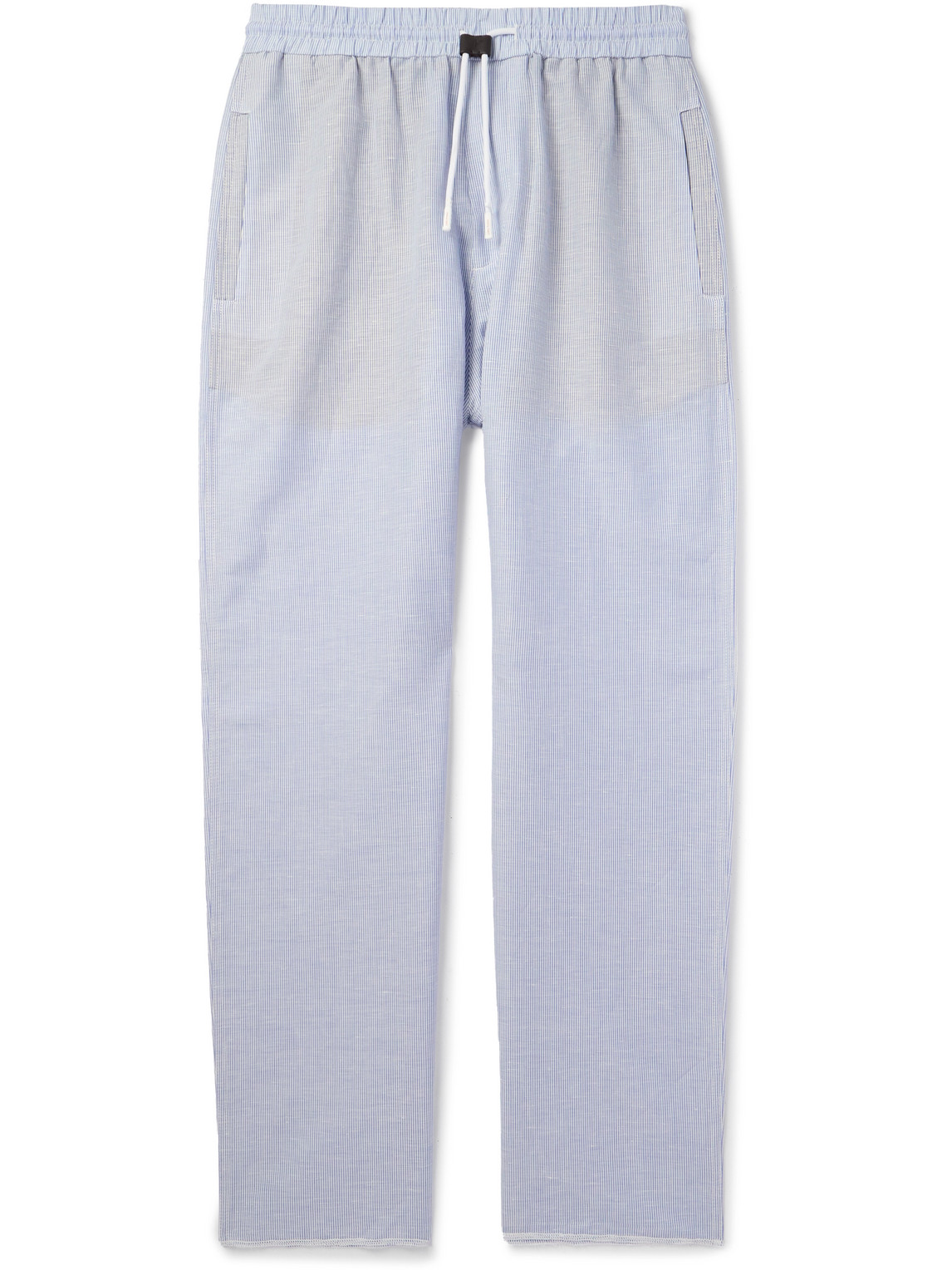 Loro Piana Akanko Straight-leg Striped Linen And Cotton-blend Poplin Trousers In Blue