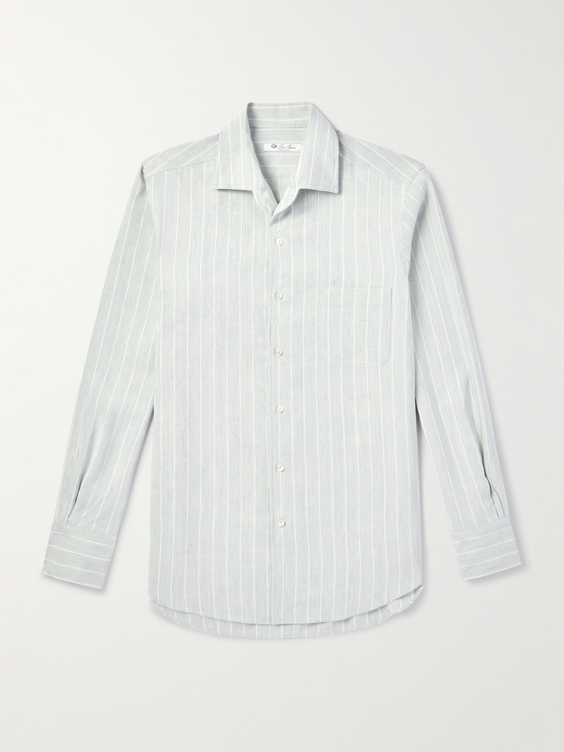 Loro Piana Andre Camp-Collar triped Linen and ilk-Blend hirt - Men