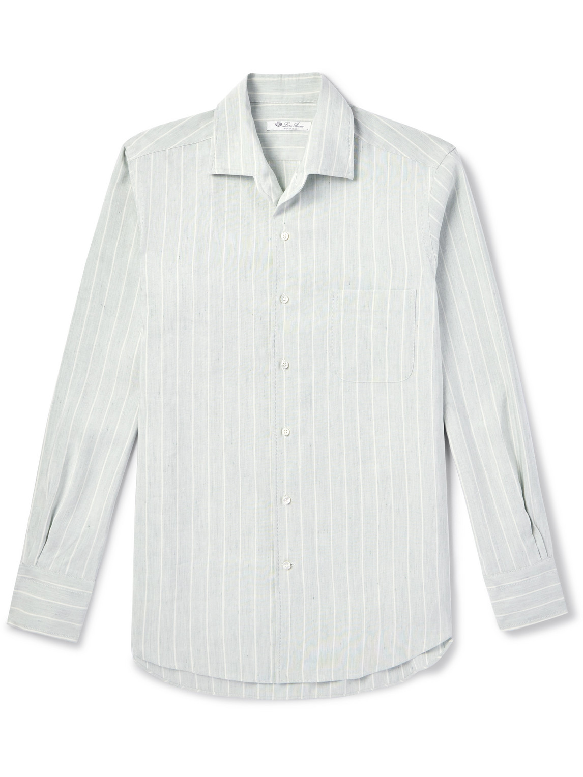 Shop Loro Piana Andre Camp-collar Striped Linen And Silk-blend Shirt In Green