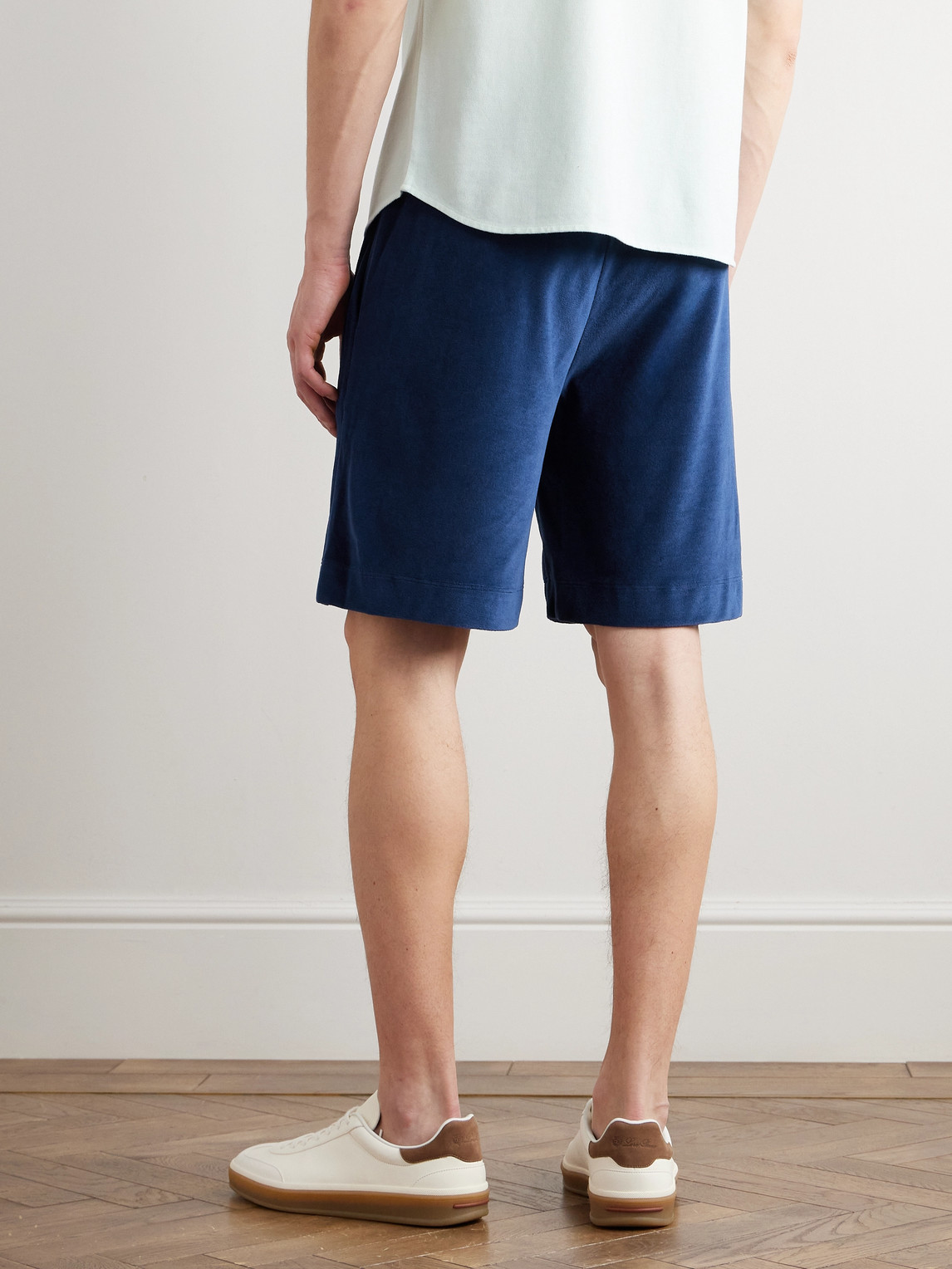 Shop Loro Piana Straight-leg Cotton And Silk-blend Chenille Drawstring Bermuda Shorts In Blue