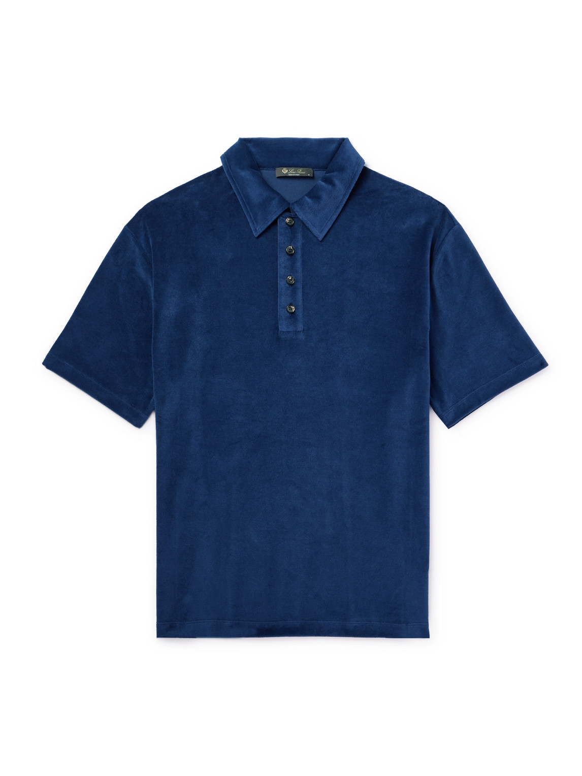 Loro Piana Cotton And Silk-blend Velour Polo Shirt In Blue