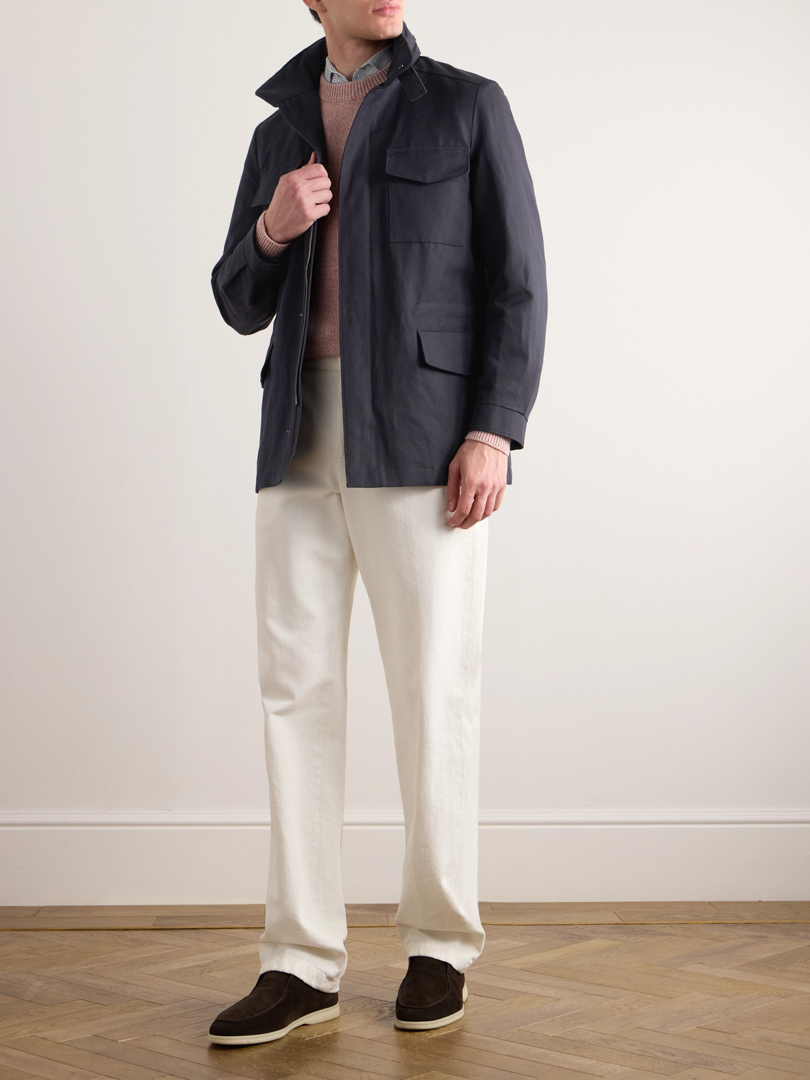 Loro Piana Traveler Rain System® Cotton And Linen-blend Field Jacket In Blue