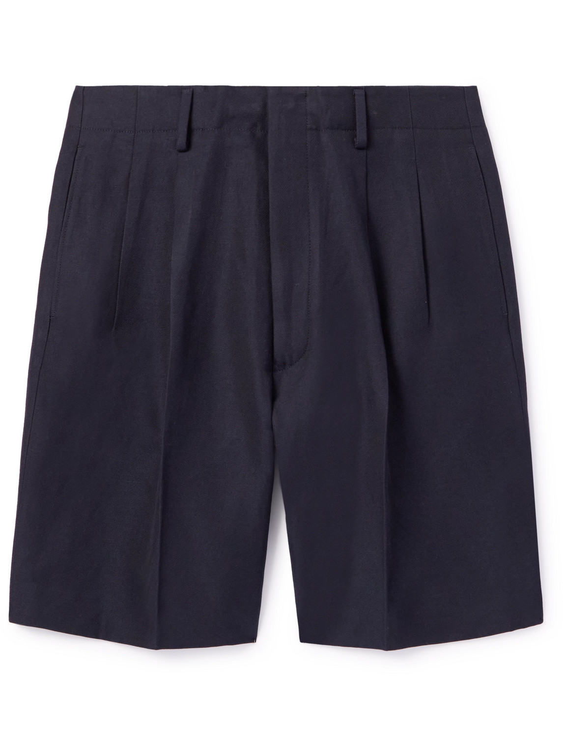 Loro Piana Joetsu Straight-leg Pleated Cotton And Linen-blend Twill Bermuda Shorts In Blue