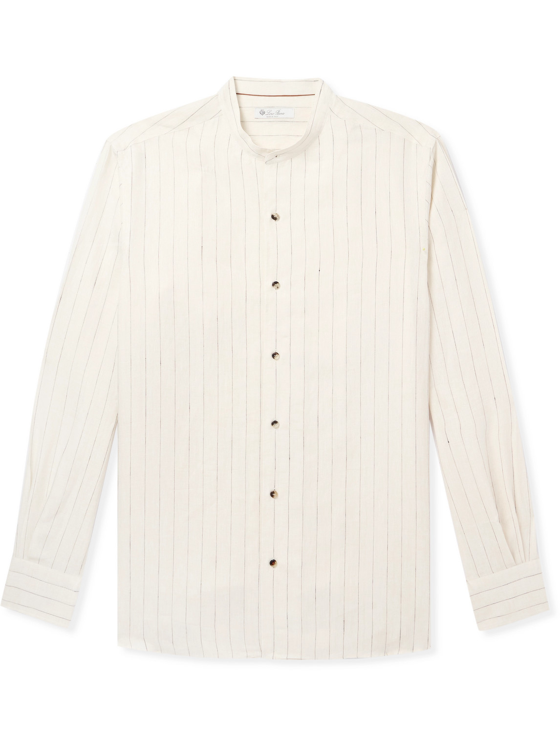 Loro Piana Elia Grandad-collar Pinstriped Linen Shirt In Neutrals