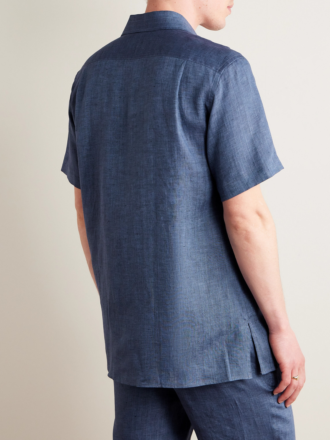 Loro Piana André Camp-collar Linen Shirt In Blue