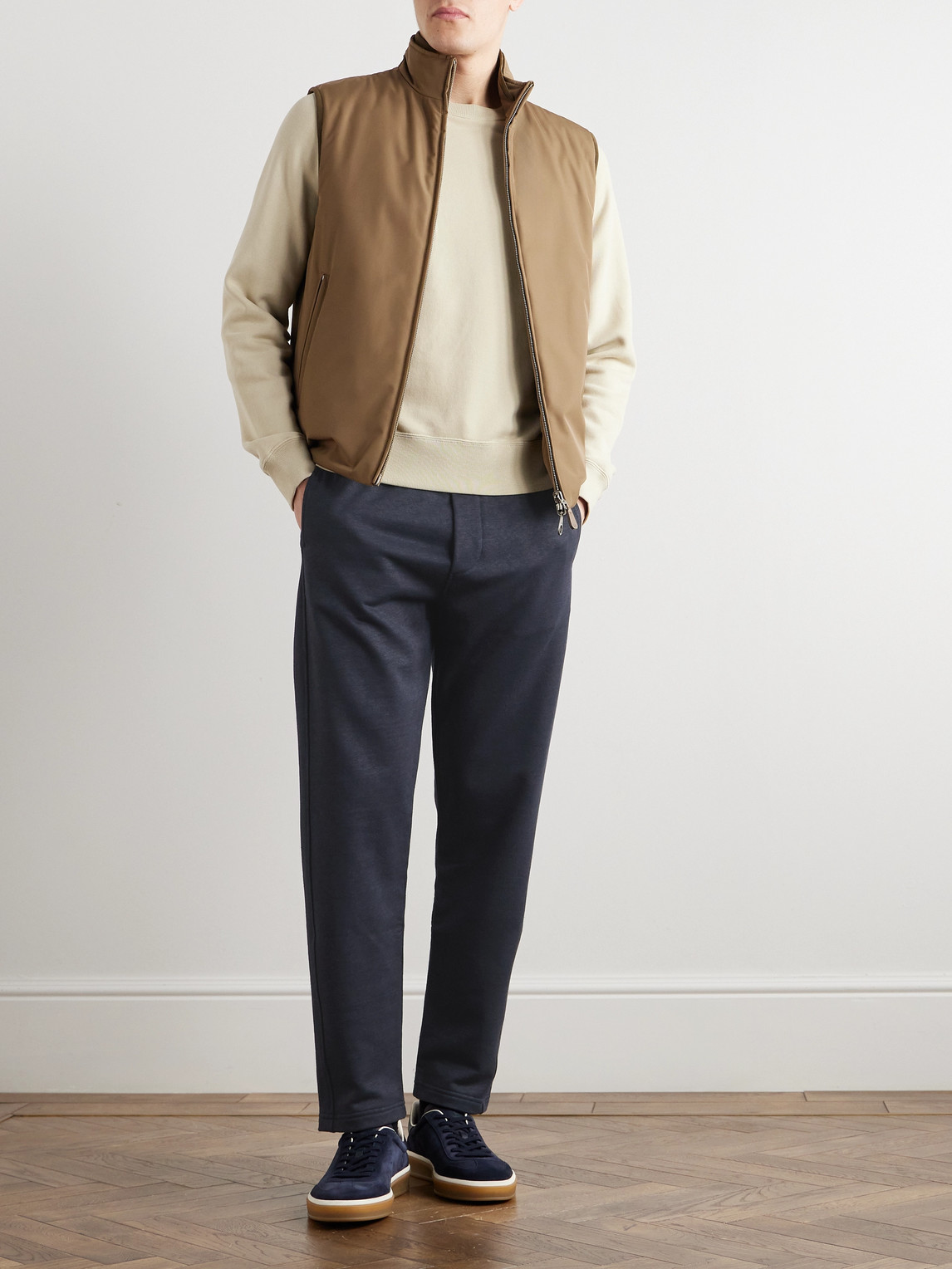 Shop Loro Piana Kawaguchi Slim-fit Straight-leg Cotton, Linen And Cashmere-blend Sweatpants In Blue