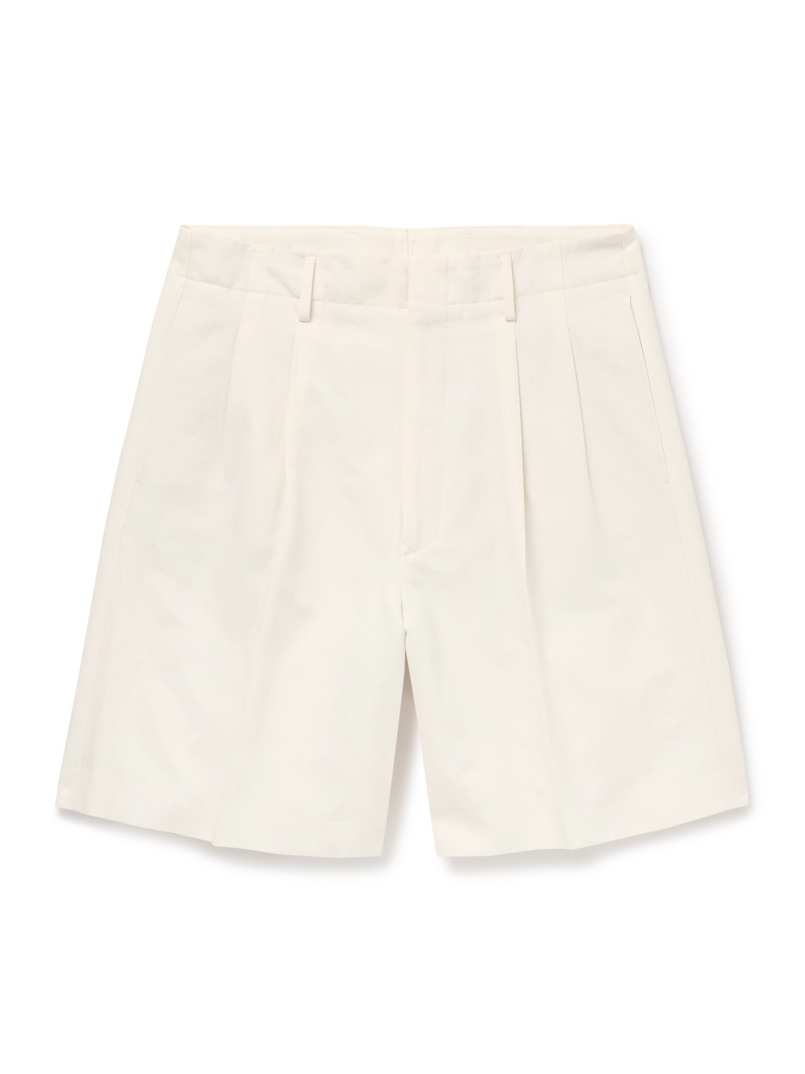 Loro Piana Joetsu Wide-leg Pleated Cotton And Linen-blend Twill Shorts In Neutrals
