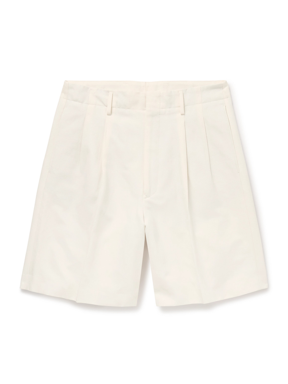 Shop Loro Piana Joetsu Wide-leg Pleated Cotton And Linen-blend Twill Shorts In Neutrals