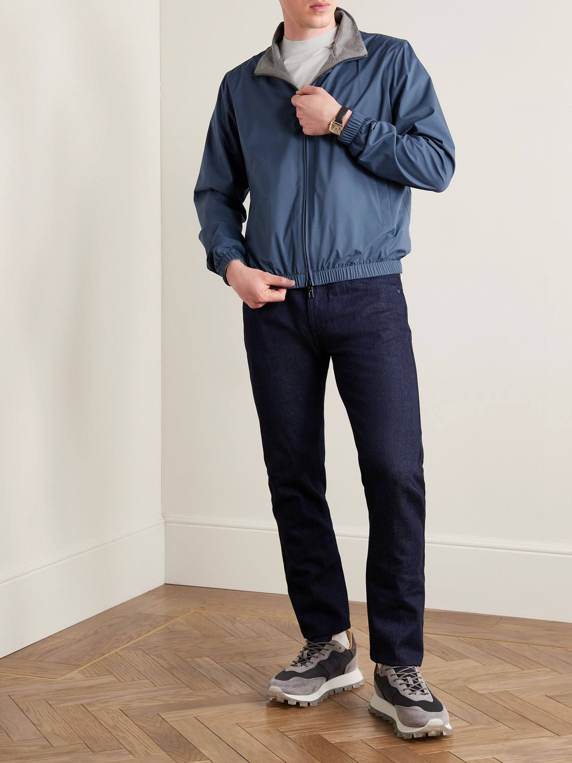 Loro Piana Reversible Windmate® Storm System® Nylon And Cashmere Blouson Jacket In Blue
