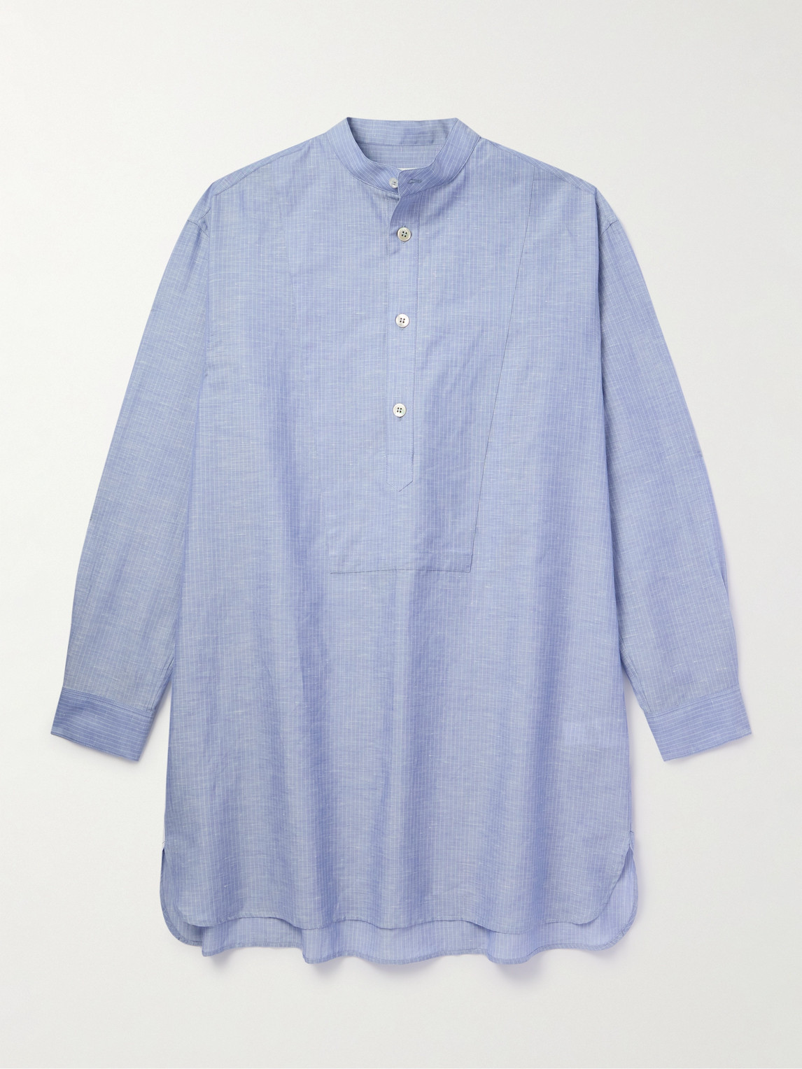 Loro Piana Suwako Grandad-Collar Striped Linen and Cotton-Blend Shirten