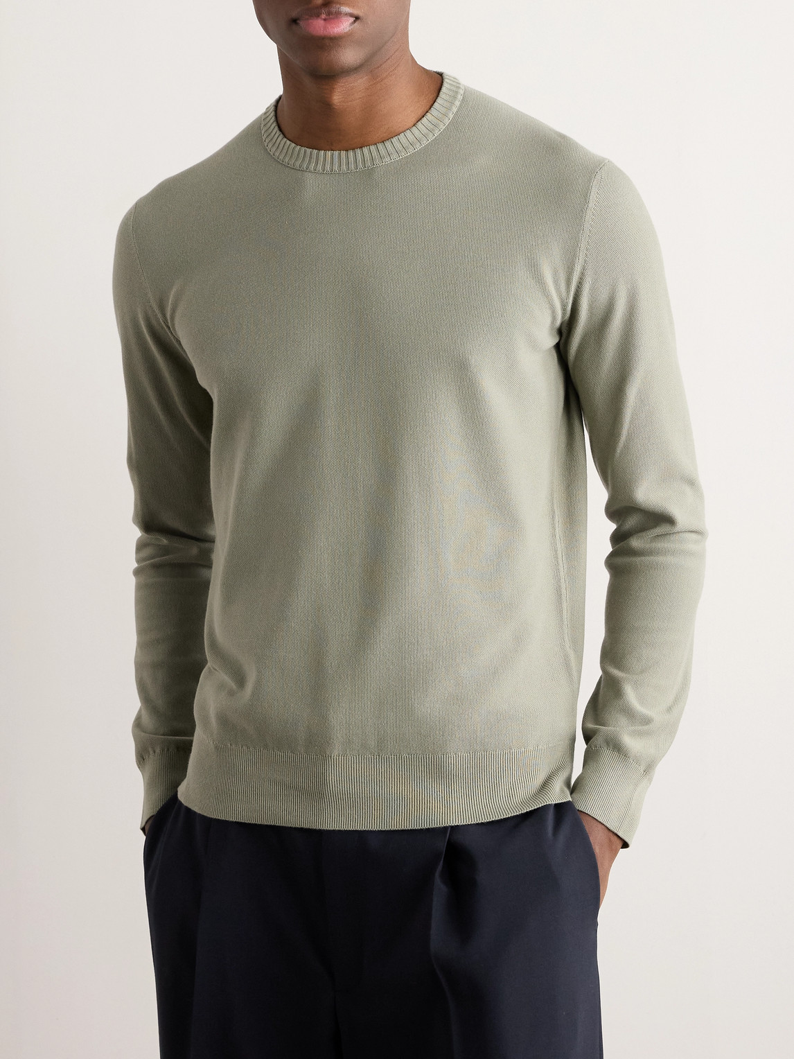 Loro Piana Cotton And Silk-blend Piqué Sweater In Green