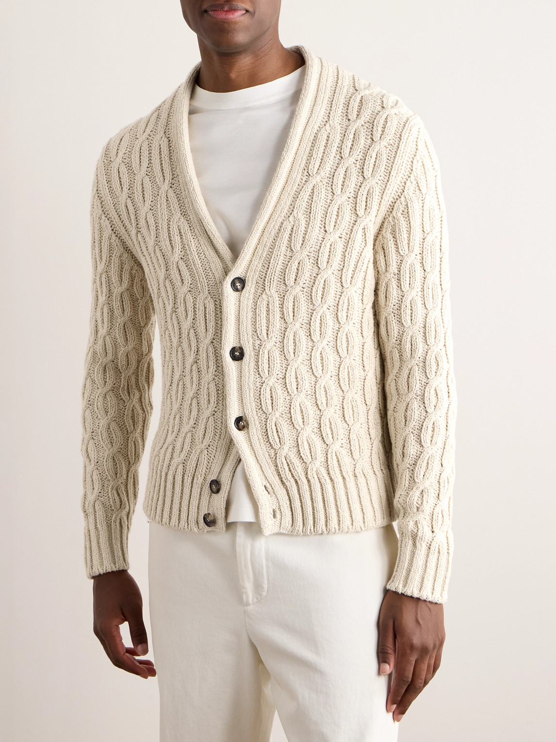 Loro Piana Slim-fit Cable-knit Cotton Cardigan In Neutrals