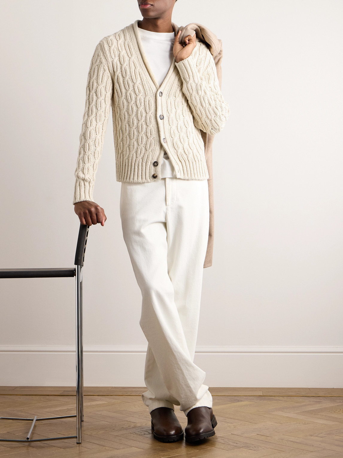 Loro Piana Slim-fit Cable-knit Cotton Cardigan In Neutrals