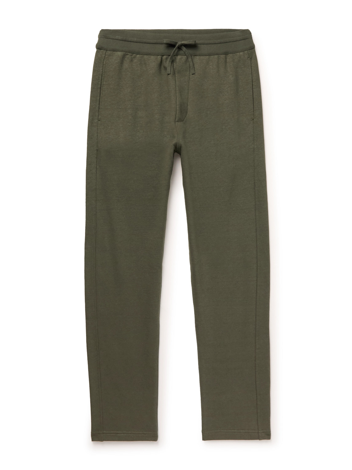 Loro Piana Kawaguchi Slim-fit Cotton, Linen And Cashmere-blend Jersey Sweatpants In Green
