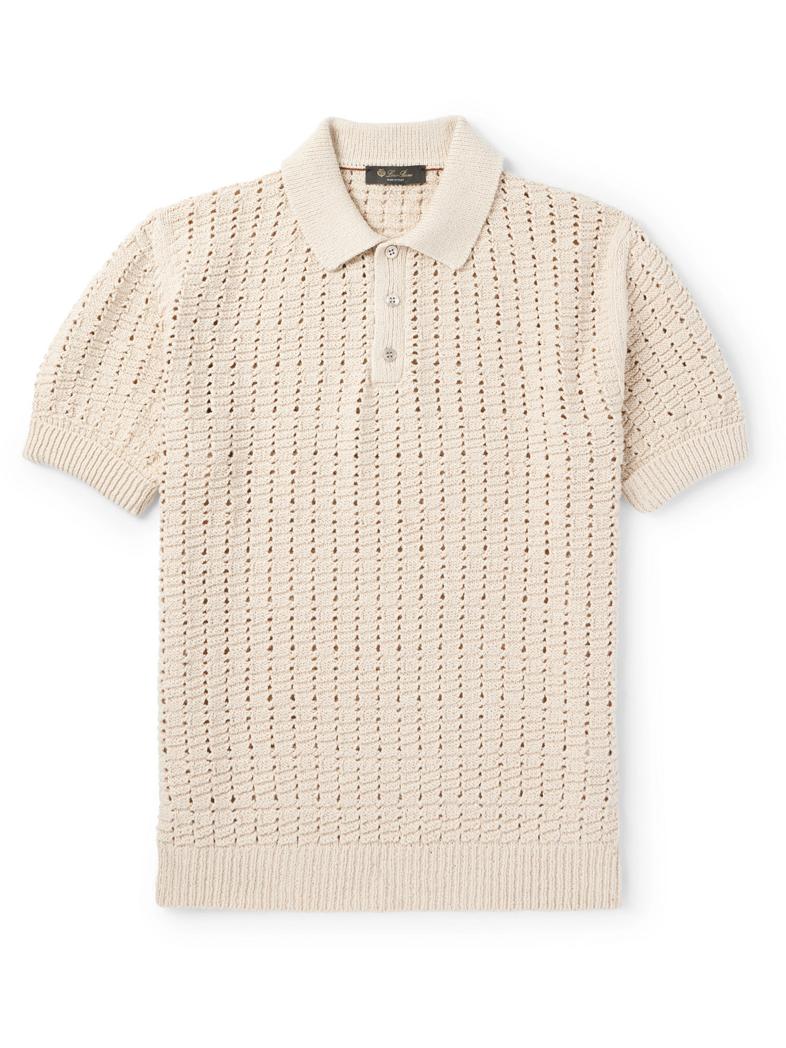 Loro Piana Open-knit Cotton Polo Shirt In Neutrals