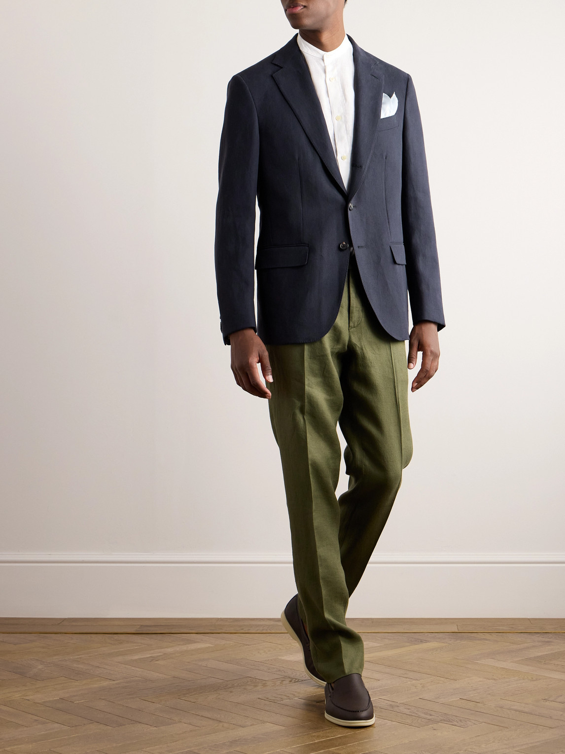 Loro Piana Torino Linen Suit Jacket In Blue