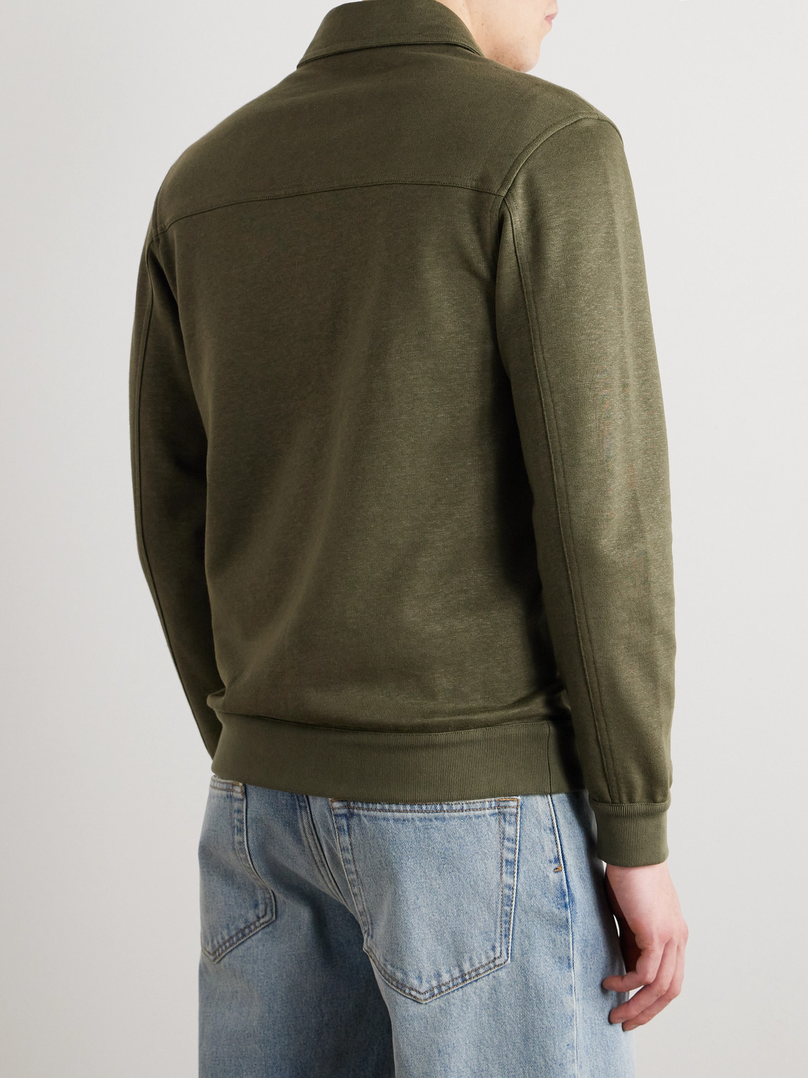 Shop Loro Piana Kawaguchi Cotton, Linen And Cashmere-blend Jersey Bomber Jacket In Green