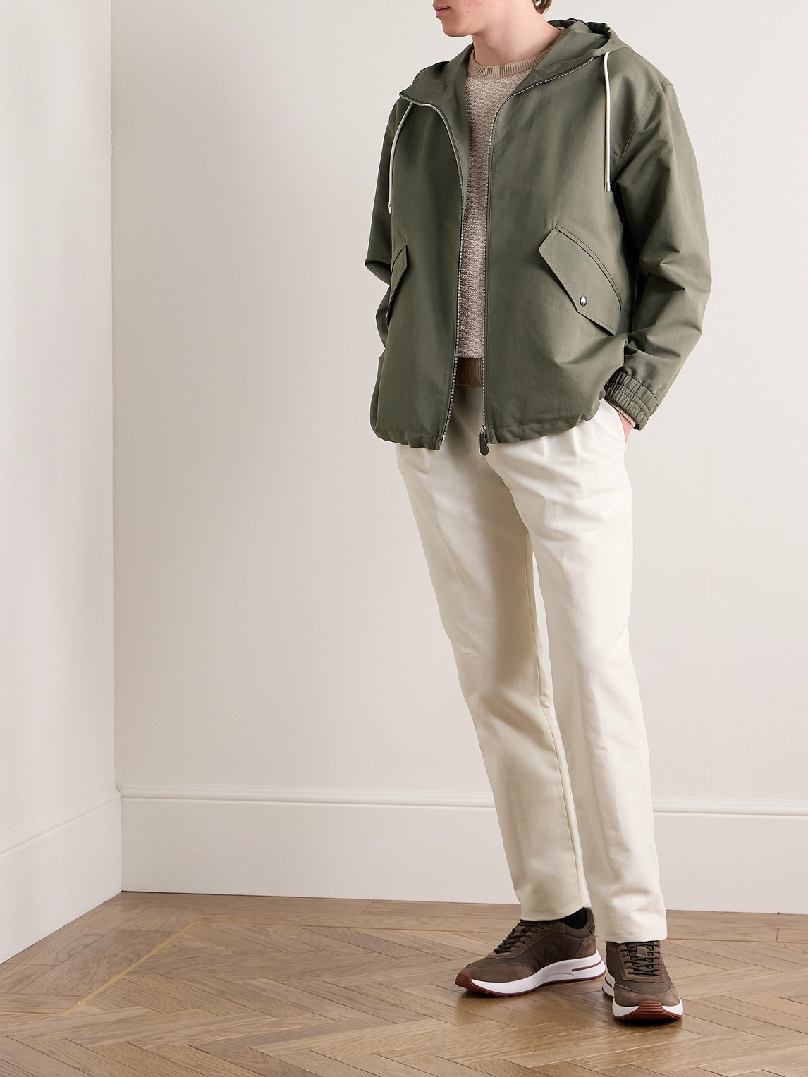 Shop Loro Piana Ako Cotton And Silk-blend Twill Hooded Parka In Green